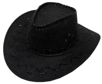 BLACK HEAVY LEATHER STYLE WESTERN COWBOY HAT