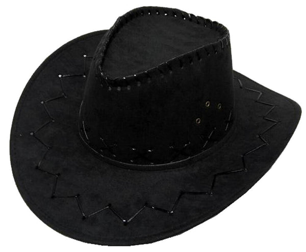 BLACK HEAVY LEATHER STYLE WESTERN COWBOY HAT