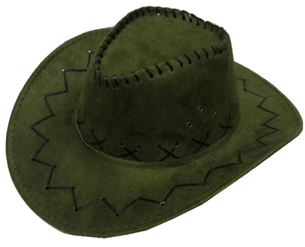 OLIVE GREEN HEAVY LEATHER STYLE WESTERN COWBOY HAT