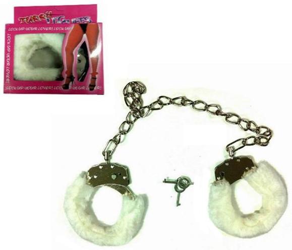 WHITE FUR LINED LEG CUFFS