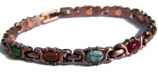 COPPER MAGNETIC OVAL SHAPED MIXED STONES LINK BRACELET