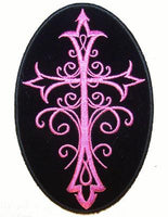 PINK CRUCIFIX CROSS EMBROIDERIED PATCH 5 IN