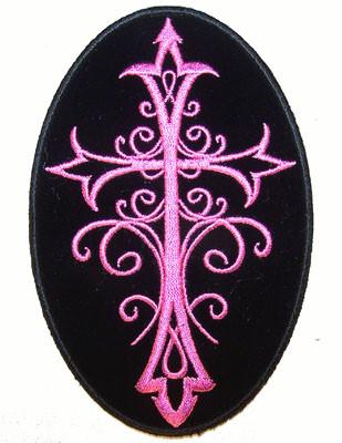 PINK CRUCIFIX CROSS EMBROIDERIED PATCH 5 IN