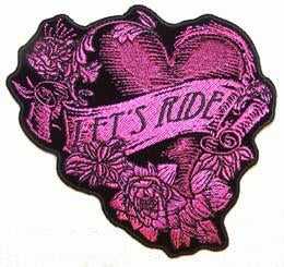 LETS RIDE HEART  EMBROIDERIED PATCH 4 IN