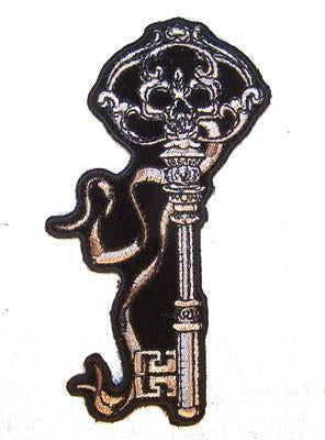 SKELETON KEY SKULL  EMBROIDERIED PATCH 4 IN