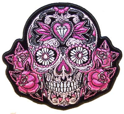 JEWEL SUGAR SKULL EMBROIDERIED PATCH 4 IN