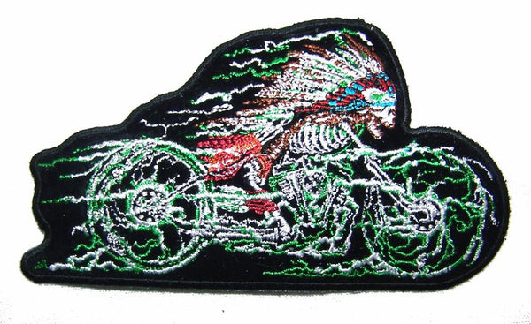 SKELETON W BONNET MOTORCYCLE 4 IN EMBROIDERED PATCH