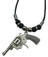 HAND REVOLVER PISTOL GUN BLACK ROPE NECKLACE