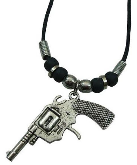 HAND REVOLVER PISTOL GUN BLACK ROPE NECKLACE