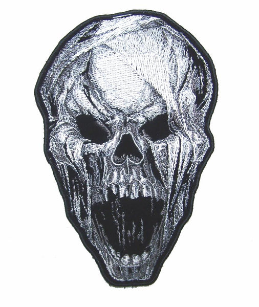 MUMMY SCREAMING SKULL HEAD 5 IN EMBROIDERED PATCH
