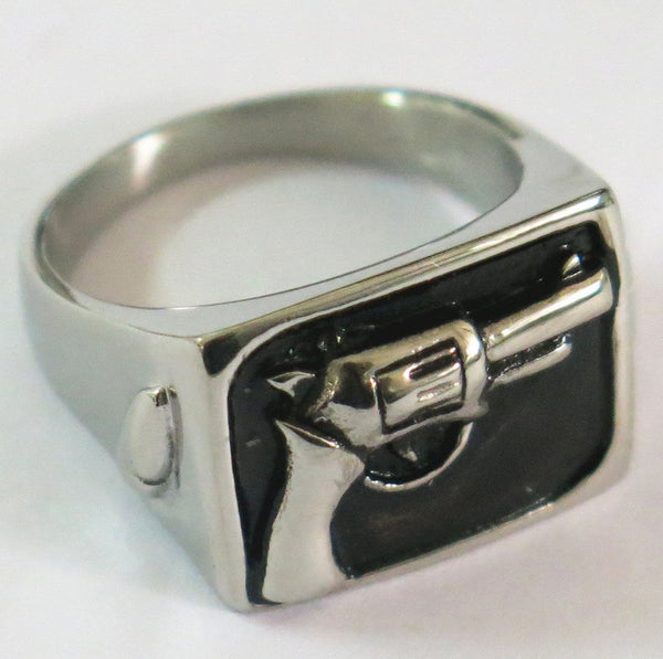 HAND PISTOL GUN STAINLESS STEEL BIKER RING