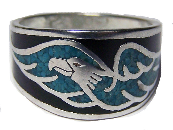 FLYING EAGLE TURQUOISE BAND DELUXE BIKER RING