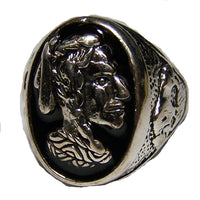 INDIAN WARRIOR WITH BUFFALO SIDES SILVER DELUXE BIKER RING
