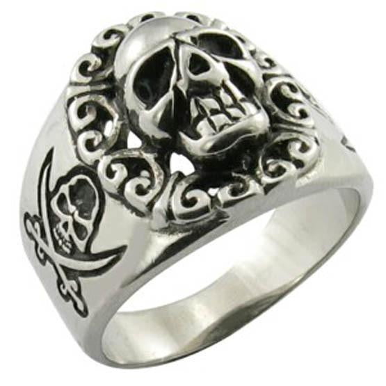 SKULL PIRATE STAINLESS STEEL BIKER RING