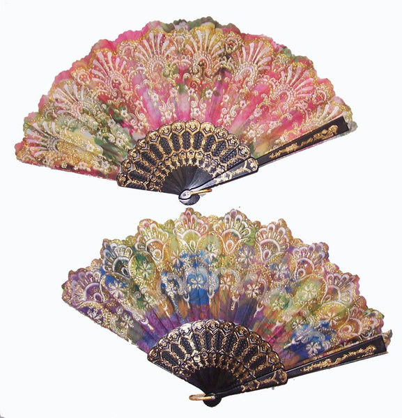 LACE CLOTH RAINBOW GLITTER HAND FANS