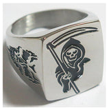 GRIM REAPER W SICKLE STAINLESS STEEL BIKER RING