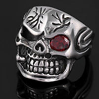SKULL RED EYE W CIGAR STAINLESS STEEL BIKER RING