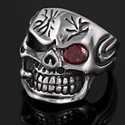 SKULL RED EYE W CIGAR STAINLESS STEEL BIKER RING