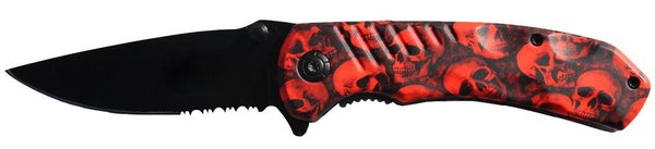 MULTIPLE RED SKULL HEAD BLACK BLADE KNIFE