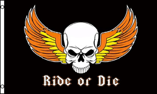 RIDE OR DIE SKULL WITH WING BIKER (3ft X 5ft) FLAG