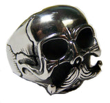 SKULL HEAD WITH MUSTACHE STAINLESS STEEL BIKER RING