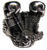 ENGINE PISTOL SKULL HEADS STAINLESS STEEL BIKER RING