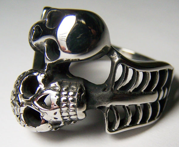 WRAP AROUND SKELETONS STAINLESS STEEL BIKER RING
