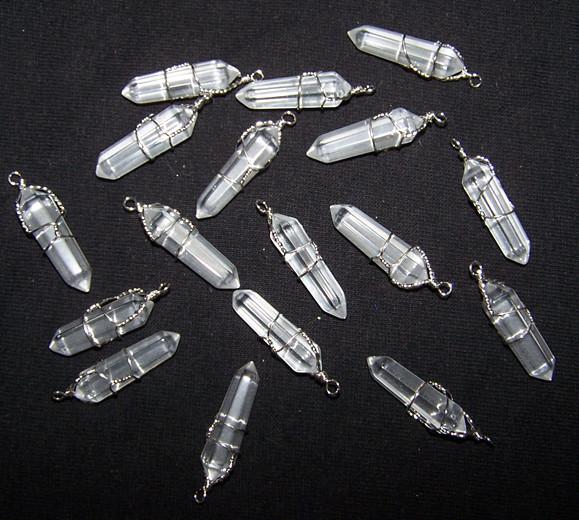 WIRE WRAPPED CLEAR QUARTZ CRYSTAL CUT STONE PENDANTS