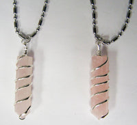 ROSE QUARTZ CRYSTAL COIL WRAPPED STONE STAINLESS STEEL BALL CHIAN NECKLACE