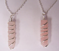ROSE QUARTZ CRYSTAL COIL WRAPPED STONE 18 INCH SILVER CHIAN NECKLACE
