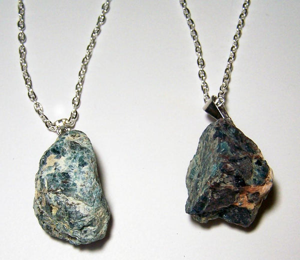 APATITE ROUGH NATURAL MINERAL STONE 24 IN SILVER LINK CHAIN NECKLACE