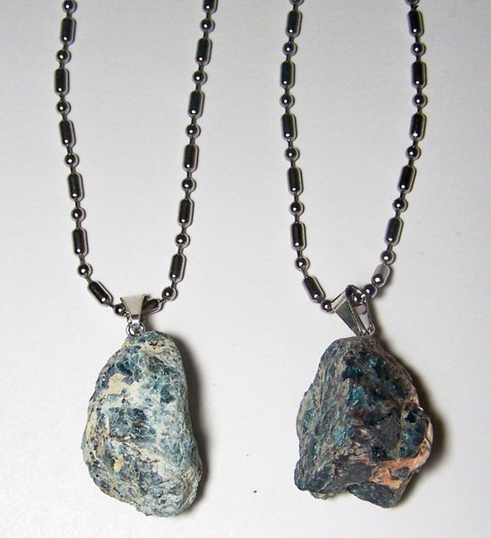 APATITE ROUGH NATURAL MINERAL STONE STAINLESS STEEL BALL CHAIN NECKLACE