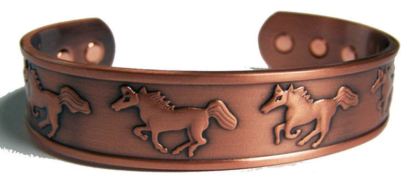 RUNNING HORSES  PURE COPPER SIX MAGNET CUFF BRACELET