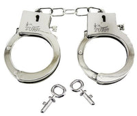 ELECTROPLATED SHINY SILVER PLASTIC HANDCUFFS WITH KEYS