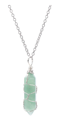 GREEN AVENTURINE WIRE  WRAPPED SILVER 18" CHAIN NECKLACE ( sold by the piece or dozen)