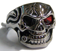SKULL RED EYE W CIGAR STAINLESS STEEL BIKER RING
