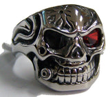 SKULL RED EYE W CIGAR STAINLESS STEEL BIKER RING