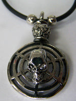 SKULL HEAD ON ROUND SHIELD 18 INCH ROPE NECKLACE