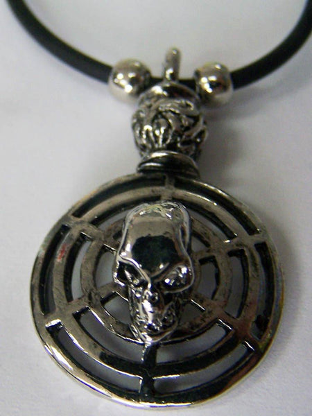SKULL HEAD ON ROUND SHIELD 18 INCH ROPE NECKLACE