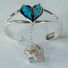 BUTTERFLY IN HEART CUFF SLAVE BRACELET WITH RING ON CHAIN