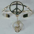 OPEN PEACE SIGN SLAVE BRACELET WITH RING ON CHIAN