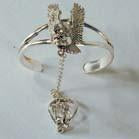 EAGLE WITH SKULL CUFF SLAVE BRACELET WITH RING ON CHAIN