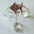 TROPICAL FISH CUFF SLAVE BRACELET WITH RING ON CHAIN