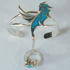 WING DESIGN CUFF SLAVE BRACELET WITH RING ON CHAIN