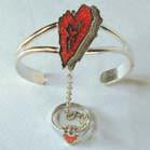 ABSTRACT HEART CUFF SLAVE BRACELET WITH RING ON CHAIN