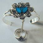 HEARTS & ROSES CUFF SLAVE BRACELET WITH RING ON CHAIN