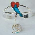 DOVE WITH HEART CUFF SLAVE BRACELET WITH RING ON CHAIN