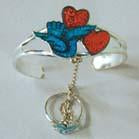 DOVE WITH TWO HEARTS CUFF SLAVE BRACELET WITH RING ON CHAIN