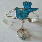 FLYING DOVE CUFF SLAVE BRACELET WITH RING ON CHAIN