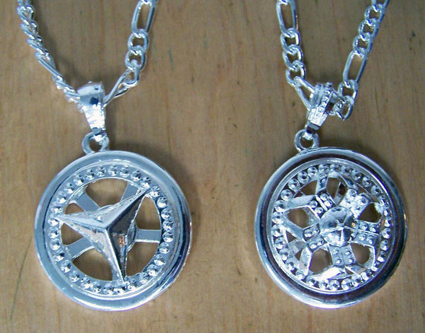 ASSTORTED SILVER SPINNING CAR RIM NECKLACES